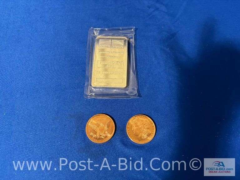 1-10 oz. .999 Fine Silver NTR Metals Bar And 2-1 oz. Copper Morg