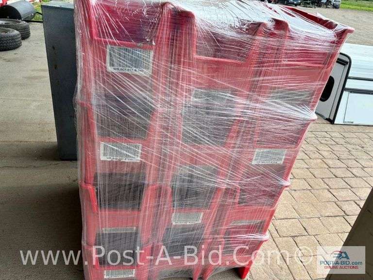 24x Red Parts Bins 9" W x 12"H x 16"D.