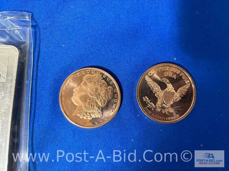 1-10 oz. .999 Fine Silver NTR Metals Bar And 2-1 oz. Copper Morg
