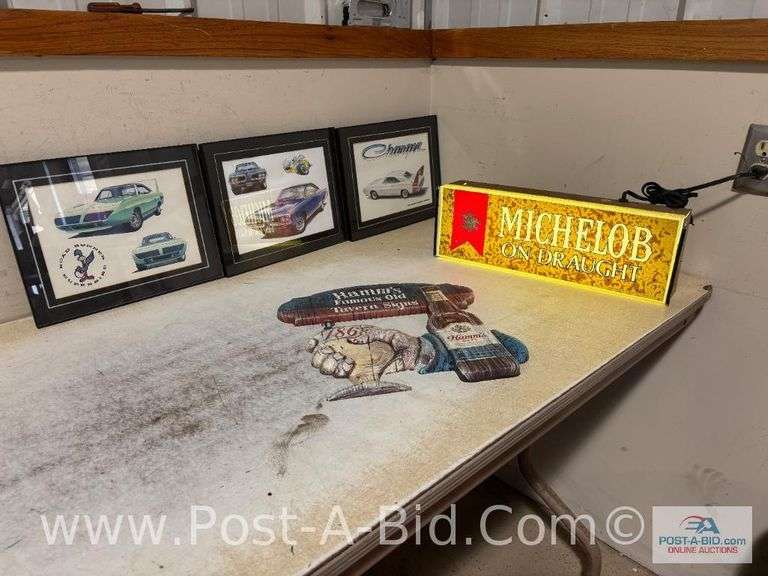 Michelob Beer Sign, 18"L x 16"W x 4"D, Light Works, Hamm's Plasti
