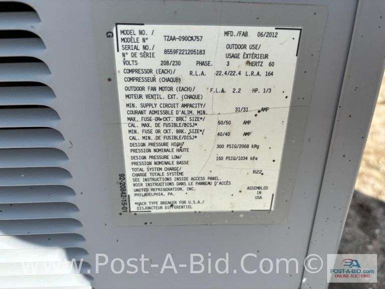 Climate Control Large Cooling Unit, Owner Stated, "Removed From P