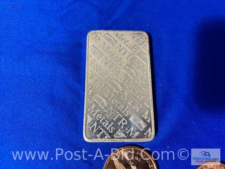 1-10 oz. .999 Fine Silver NTR Metals Bar And 2-1 oz Copper Morg