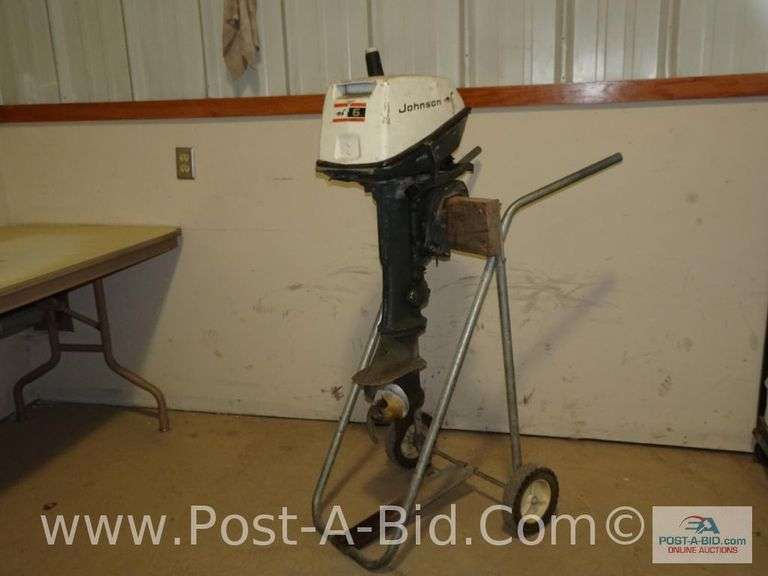 Johnson 6 HP Boat Motor, Condition Unknown, Stand Not Included.