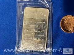 1-10 oz. .999 Fine Silver NTR Metals Bar And 2-1 oz. Copper Morg