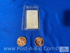 1-10 oz. .999 Fine Silver NTR Metals Bar And 2-1oz Copper Morg