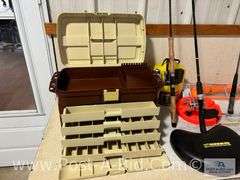 Large Plano Tackle Box With Fishing Poles, Some With Reels, Tip U