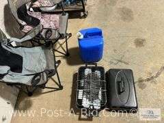 2x Kids Camp Chairs, Tripod Camp Stove And 5 Gallon Water Tank.