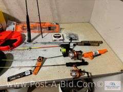 Large Plano Tackle Box With Fishing Poles, Some With Reels, Tip U