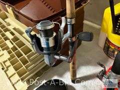 Large Plano Tackle Box With Fishing Poles, Some With Reels, Tip U