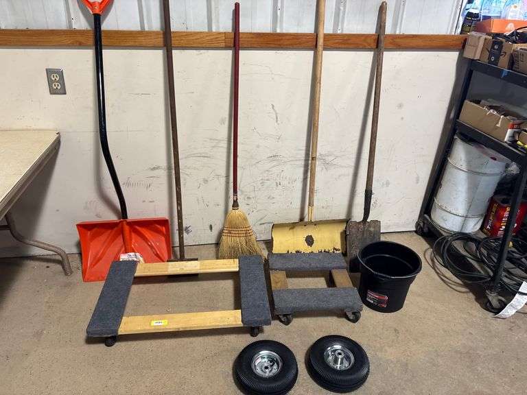 2-Dollies (1-Small And 1-Large) With Broom 3 Shovels, Ice Chisel, And ...
