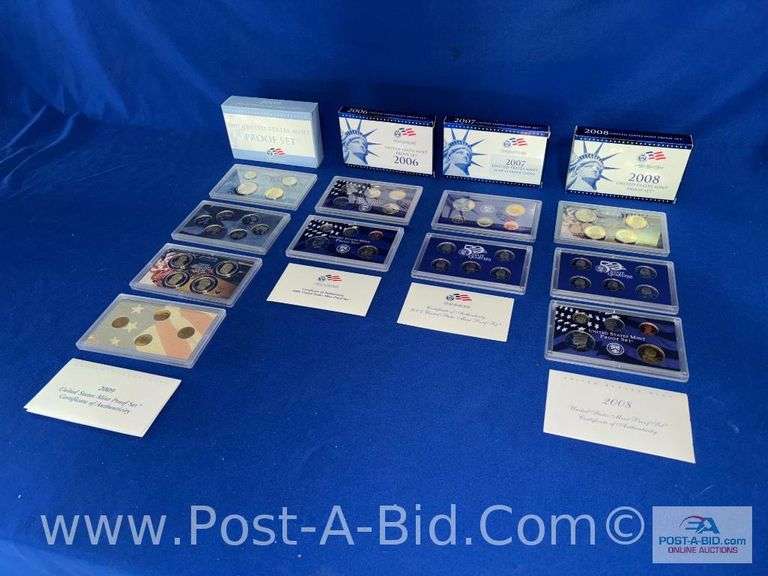 Set Of 4 US Mint Coins- 2006-2009- S Mint, Includes Kennedys, Sacagaweas, P