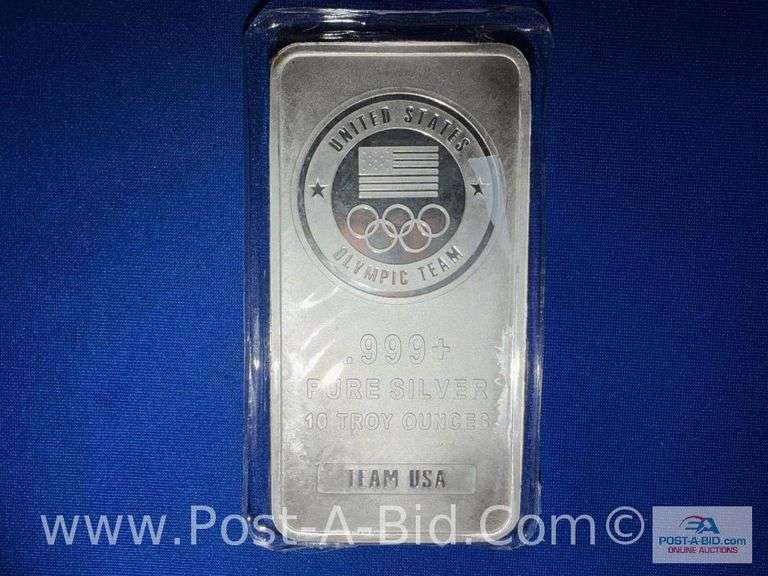 10oz Bar Of .999 Pure Silver - Marked United States Olympic Team - 10 Troy Ounces Team USA, Owner St
