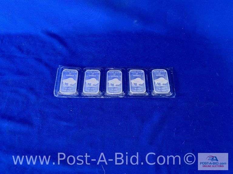 5- 1 Ounce .999 Fine Silver Liberty United States Of America Silver Bars- 5
