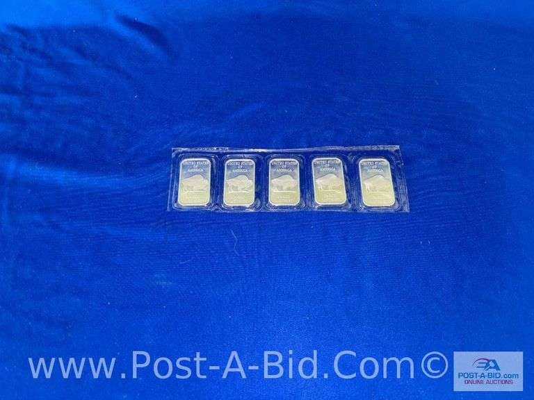 5- 1 Ounce .999 Fine Silver Liberty United States Of America Silver Bars- 5
