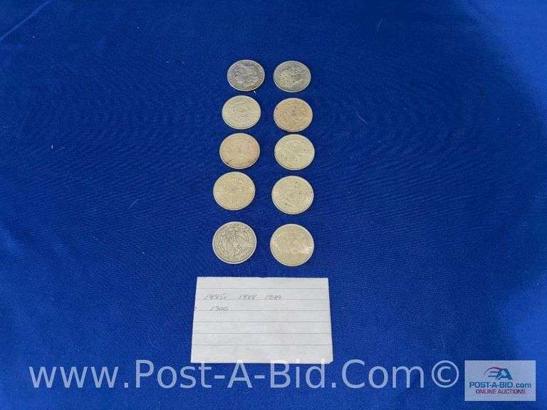 10- Morgan Silver Dollars: 1880, 1881 S, 1883 O, 1885 O, 1888, 1889, 1891,