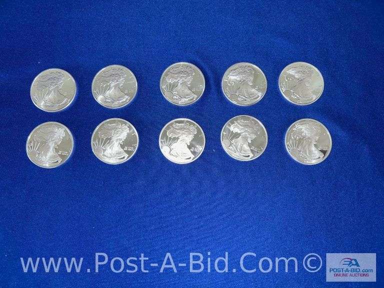 10- 1 Ounce .999% Sunshine Walking Liberty Of Fine Silver Coins (10 Total T