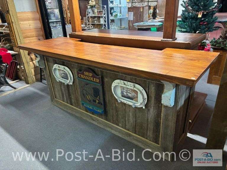 Ship Chandler Port Hole Bar, 29 1/2" Deep x 95" Long x 40" Tall.