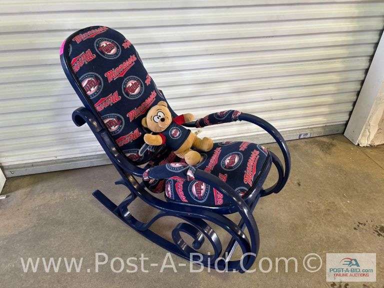 Minnesota Twins Bentwood Rocker With Minnesota Twins Teddy Bear.