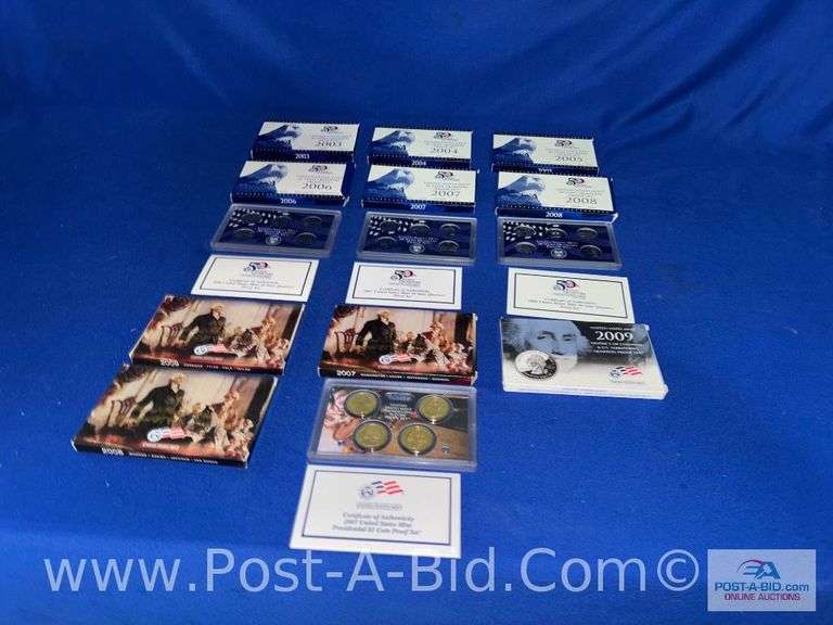 Set Of 10 US Mint Coins- 7 "50 State Quarters" 2003- 2009 And 3 "Presidenti
