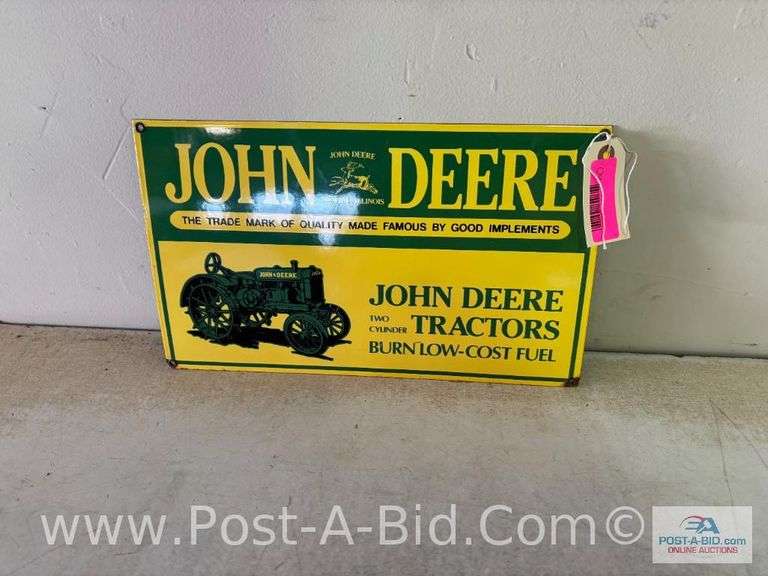 Porcelain John Deere Tractor 9" x 15" Sign.