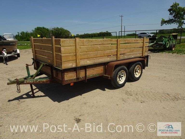 2000 Falcon 12' Tandem Axle Trailer, 24" Wood Sides, Approximatley 74" On I