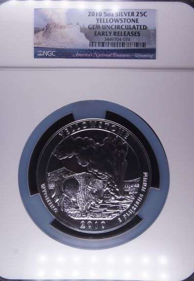 2010 5oz Silver Quarter Yellowstone NGC Gem Uncirculated Early Releases