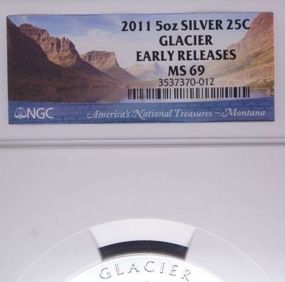 2011 5oz Silver Quarter Glacier National Park Early Releases, NGC MS69