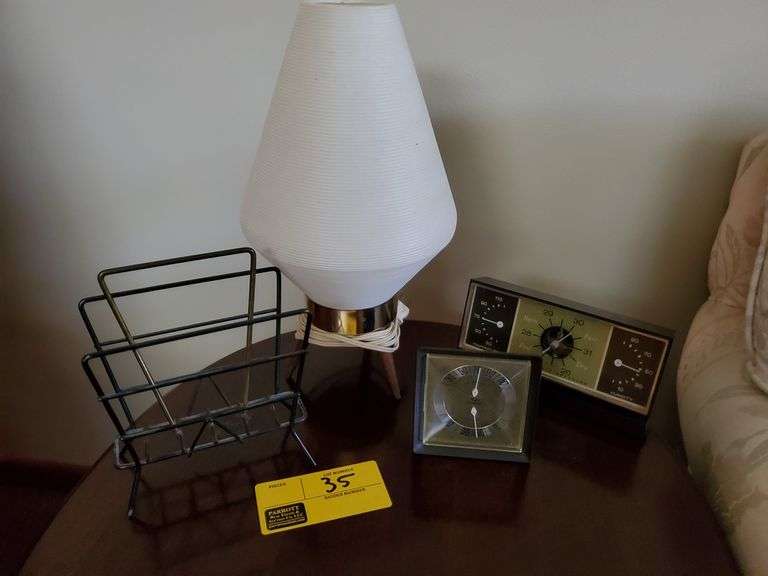 Group of mid-century modern tabletop items (lamp and more)