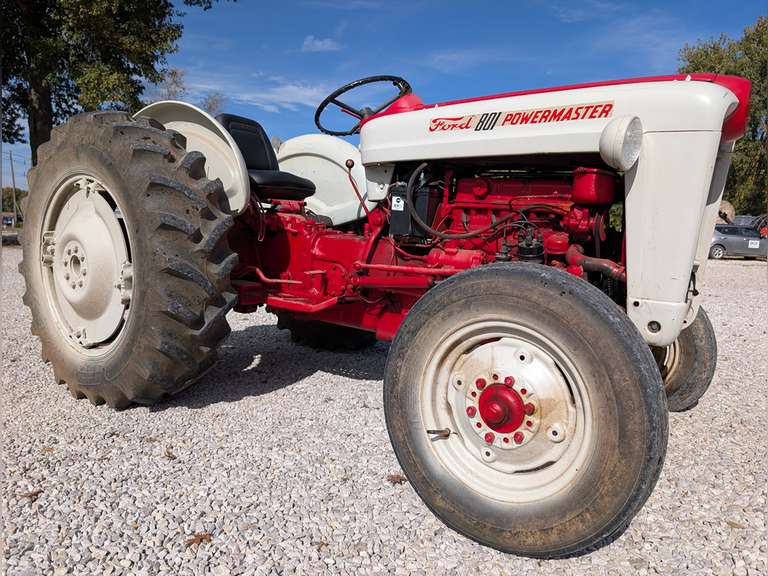 Ford 801 Power Master, 4 Cylinder, Gasoline, good metal, partially restored / home restoration, excellent running order, fresh tune up, New Battery, 12V conversion, good rear tires, fronts show cracking, 1 leaks air, missing grill, S#00NN60150