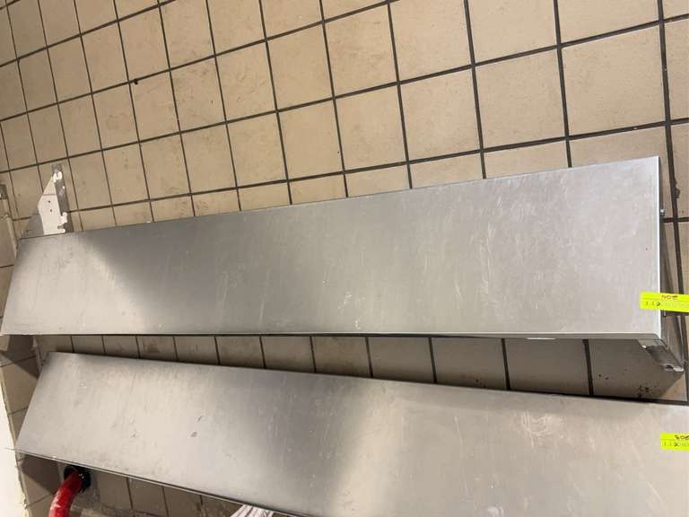 SHELVING, WALL MOUNTED BK Resources Model No. BKWSE-1272Economy Shelf, wall-mounted, 72"W x 12"D, 18/430 stainless steel, 1-1/2"H rear up-turn, (3) 8" angle supports, NSF