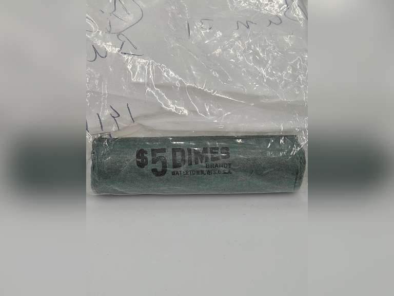 $5.00 Dime UNC Roll 50 coins, Mercury 1916 on one end and "D" on the other end. Unopened bank vault