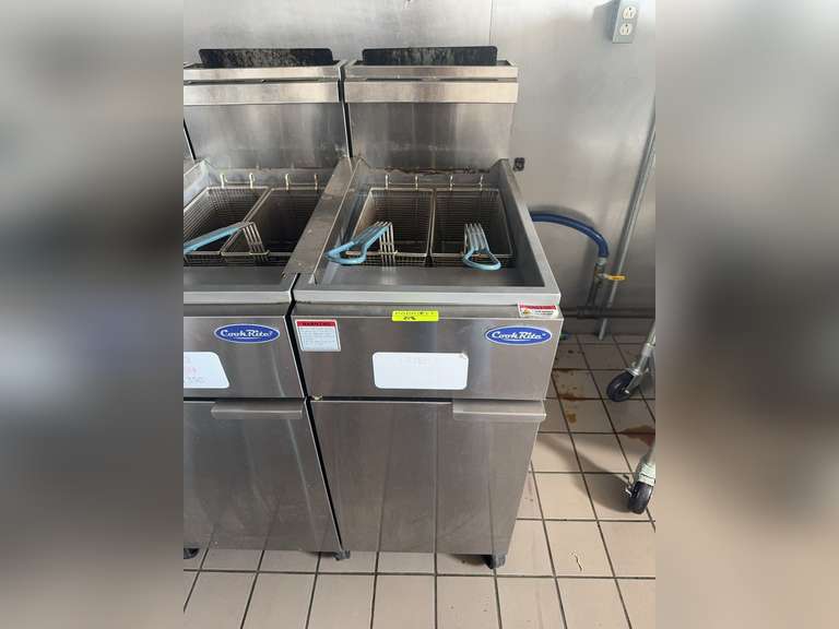 GAS FLOOR FRYER Atosa USA, Inc. Model No. ATFS-50-NGCookRite Fryer, natural gas, floor model, 15-3/5"W x 30-1/10"D x 44-2/5"H, 50 lb. capacity, (4) burners, milivolt control, 200°F-400°Ftemperature range,, (2) nickel plated baskets with coated handles, basket hanger, oil cooling zone seated in the bottom of the tank, stainless steel structure, (4) casters, CETLus, ETL-SanitationStafford StockNatural gas, 136,000 total BTU'sClass 85Weight: 513.3 lbs total