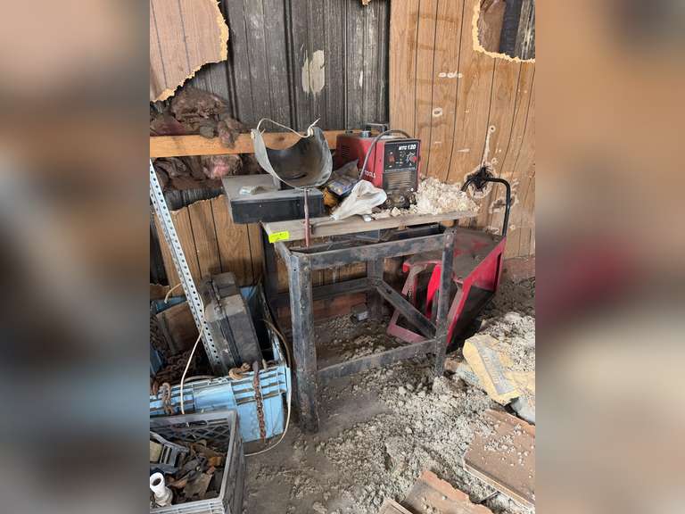 Welder, bench, and metal cart