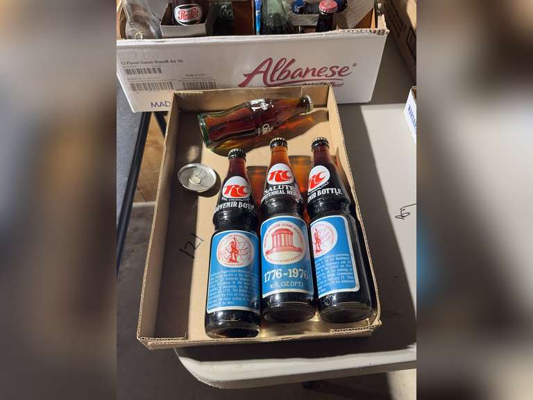3 RC souvenir bottles and Diet Coke bottle, and other bottles