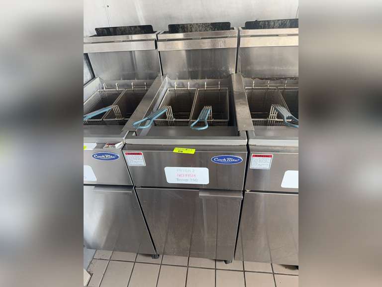 GAS FLOOR FRYER Atosa USA, Inc. Model No. ATFS-50-NGCookRite Fryer, natural gas, floor model, 15-3/5"W x 30-1/10"D x 44-2/5"H, 50 lb. capacity, (4) burners, milivolt control, 200°F-400°Ftemperature range,, (2) nickel plated baskets with coated handles, basket hanger, oil cooling zone seated in the bottom of the tank, stainless steel structure, (4) casters, CETLus, ETL-SanitationStafford StockNatural gas, 136,000 total BTU'sClass 85Weight: 513.3 lbs total