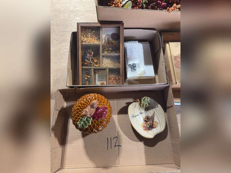 Fall wreath, acorn squirrel candy jar, langaberger candle, etc