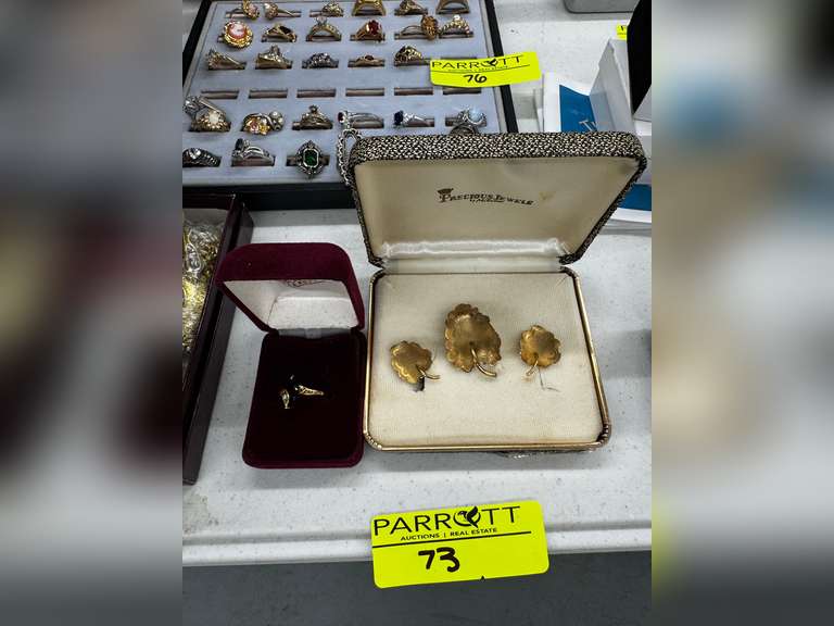 12KT G. F. Precious Jewels Leaf Earrings and RP 10K Black Gem Ring