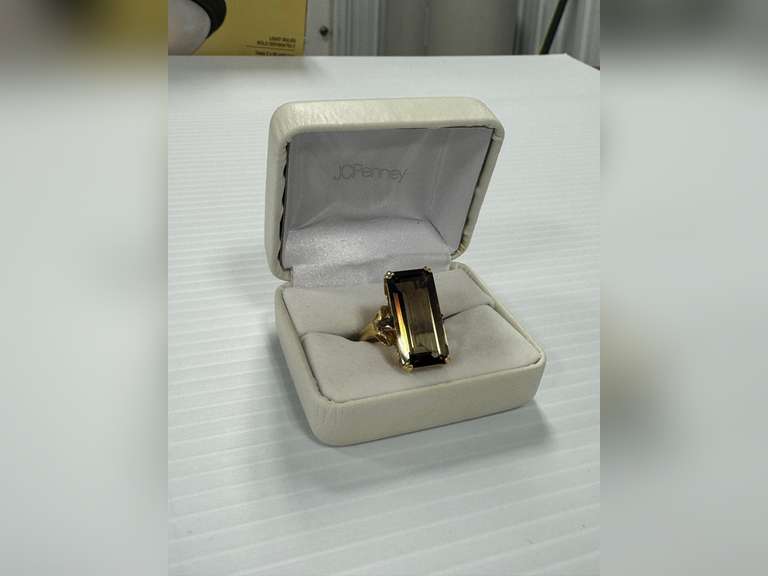 14K Emerald Cut Smoky Quartz Ring