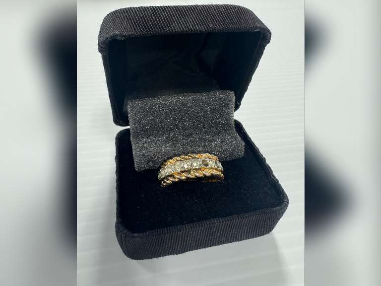 14K White and Yellow Gold Pave Diamond Rope Eternity Wedding band. (Missing Gems)