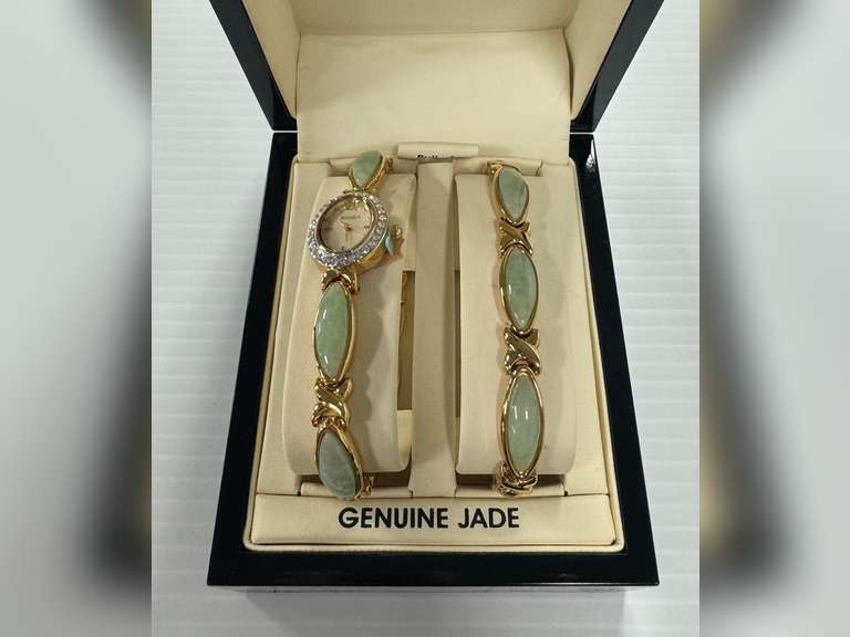Elgin Genuine Jade Watch Band and Bracelet Set