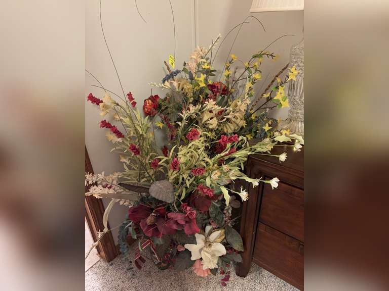 3 Artificial floral arrangements in decorative containers