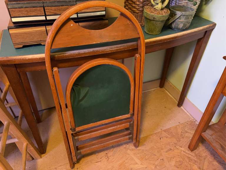 Wooden and green matching chair and small table