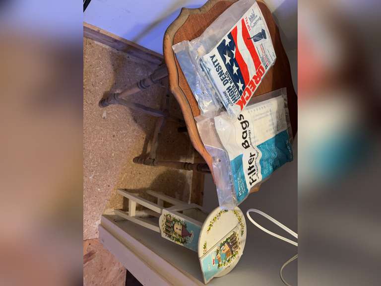 Filters bags, side table, painted plant stand