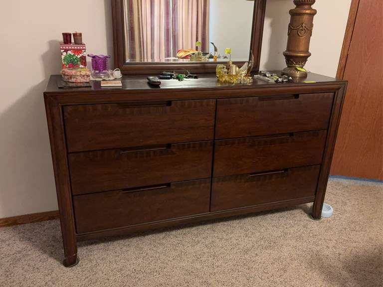 6 drawer dresser with mirror (62” long x 17” wide x 36” tall) mirror is 35 1/2” long by 43 1/2” tall