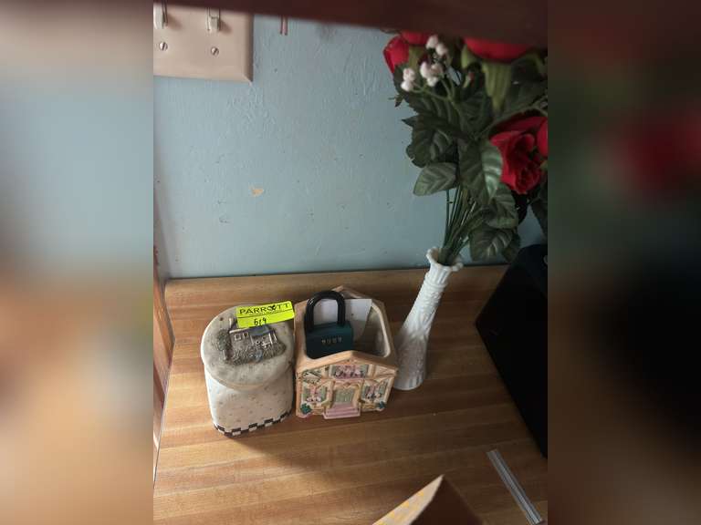 Porcelain decorations and milk glass vase