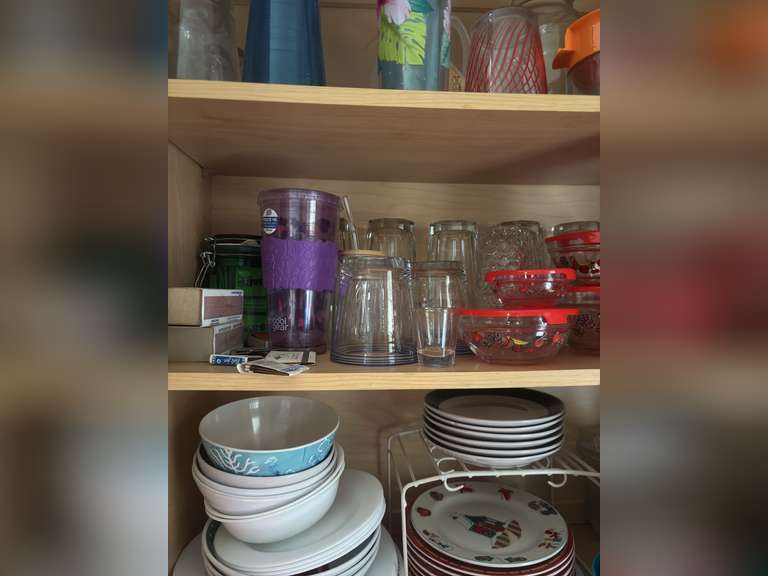 Middle shelf of cabinet-4 Covered containers, cups, and bowls