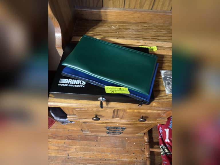 Brinks home security (small desk safe) and 2 money bags