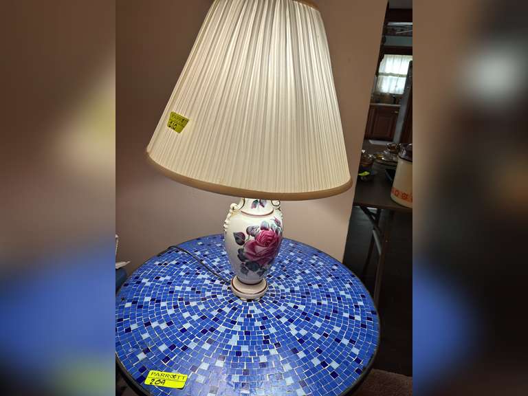 Hand painted vase style lamp with shade