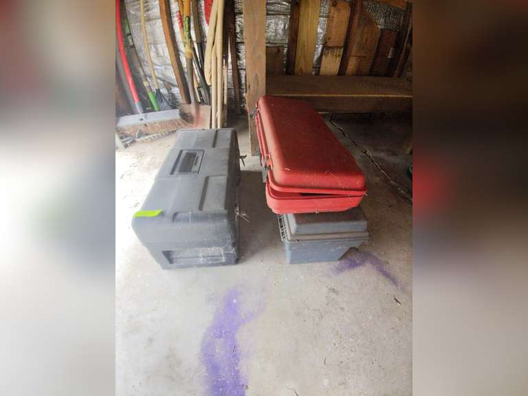 Tool box of sockets, Craftsman Reciprocating Saw, and Toolbox of Misc.