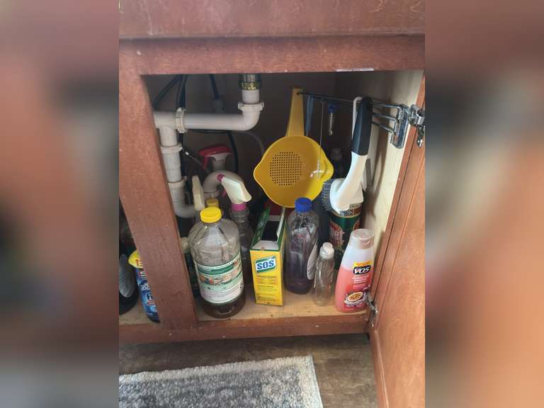 Contents under sink (cleaning supplies)